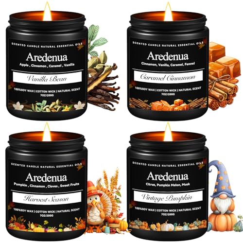 Halloween Candles Set | 4 Pack Fall Scented Candles - Autumn Soy Candles Fall Scent of Pumpkin-Cinnamon-Vanilla Bean-Harvest - Cozy Seasonal Candle Gi