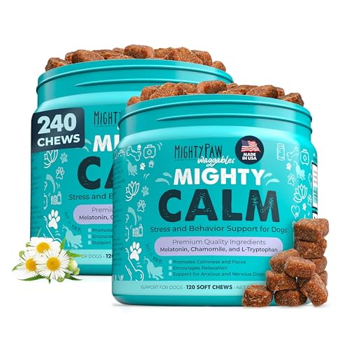 Mighty Paw Calming Chews for Dogs with Melatonin 2 Pack - Sleep Aid Waggables Calm (Made in USA) - Puppy & Large Dog Treats - Composure Dog Calming Ch