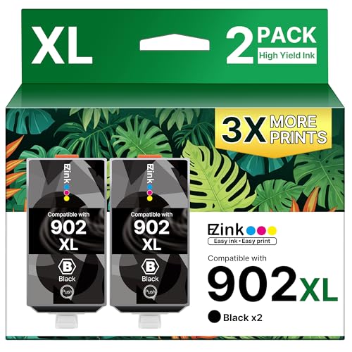 E-Z Ink Compatible 902 Ink for HP 902XL Black 2 Pack Replacement for 902XL Ink Cartridges for HP Printers to use with Officejet Pro 6978 6968 6970 697