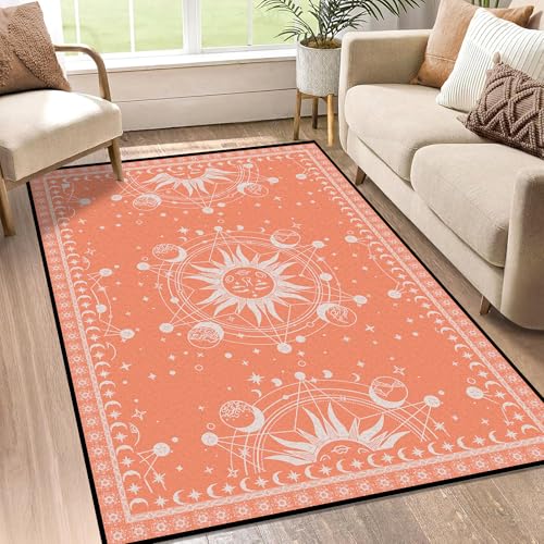 Sun and Moon Rug Boho Celestial Area Rugs for Bedroom Dorm Living Room Bohemian Occult Crescent Solar Stars Galaxy Floor Mat Pad Doormat Carpet,63" X