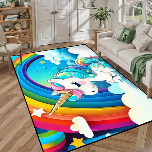 5' x 7' Unicorn Rugs for Kids Girls Bedroom Rainbow Area Rug Carpet Living Room Washable Doormats Women Indoor Non-Slip Floor Mat Unicorn 01 5' x 7' (