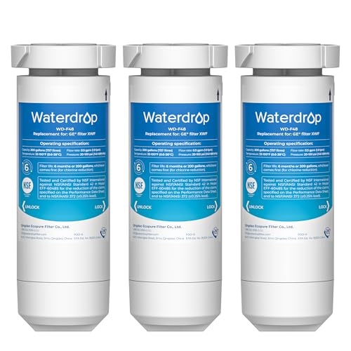 Waterdrop XWF Replacement for GE® XWF Refrigerator, GE® XWF Water Filter, WR17X30702, 3 Filters（Not XWFE®)