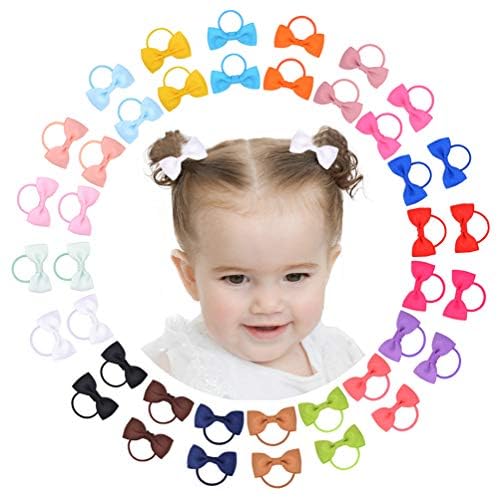 40PCS 2 Inches Baby Girls Hair Bows Ties Mini Boutique Elastic Hair Rubber Ribbon Hair Band Accessories for Kids Toddlers Infants (40 PCS), Multi-colo