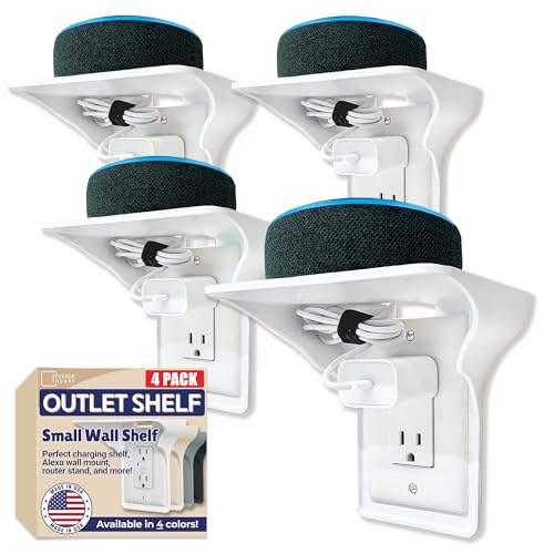 Power Perch Wall Outlet Shelf with Cord Storage Strap – Bathroom Shelves for Electric Toothbrush, Small Wall Shelf for Bedroom – Use as Echo Holde