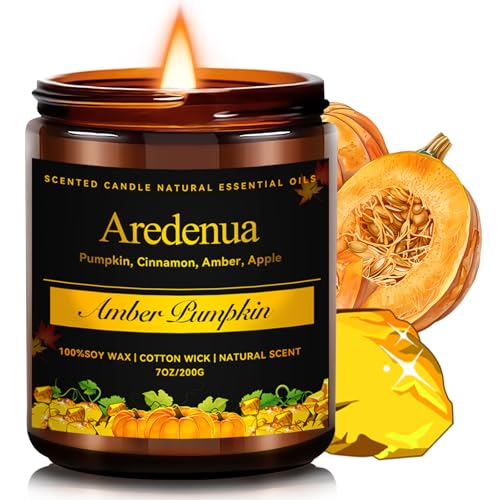 Amber Pumpkin Candle | Fall Pumpkin Candles - Scented Candle for Autumn, 7oz Soy Candles for Home Scented, 50 Hours Burn Time, Harvest Holiday-Hallowe