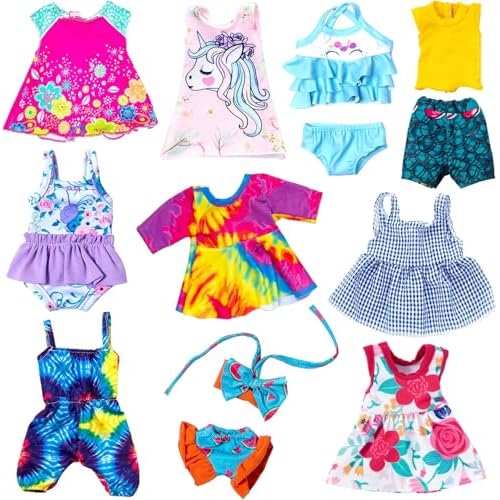 UNICORN ELEMENT 10 Sets Alive Baby Doll Clothes and Accessories Fit 12 Inch Baby Girl Doll ,Set Included Dresses, T-Shirts, Pants, Jumpsuit,Swimsuit-B