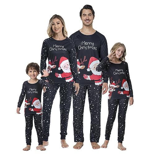 VENTELAN Family Matching Christmas Pajamas Set Holiday Santa Claus Sleepwear Xmas PJS Set for Couples and Kids Kids 3T Black-christmas