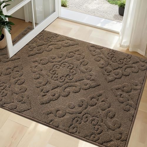 COSY HOMEER 80x120 cm Nonslip Indoor Doormat, Absorbent Dirt Trapper Floor Mat for Front Back Door Entrance, Low Profile Door Entrance Welcome Rug, Br