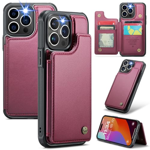 for iPhone 16 Pro Case with RFID Blocking and 4 Credit Card Holder, Premium Durable Slim Leather Magnetic Clasp Kickstand Heavy Duty Shockproof Protec