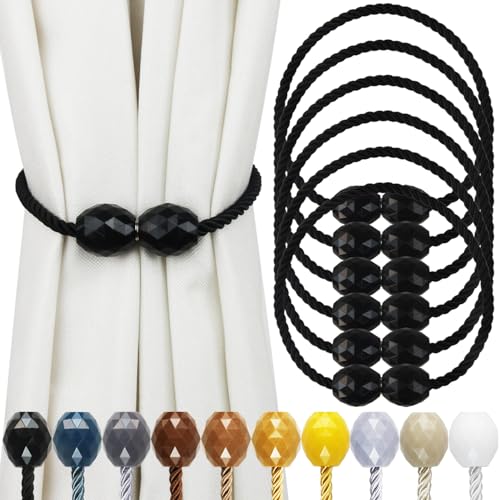 Strong Magnetic Curtain Tiebacks Black 6 Pack Decorative Tie Backs Outdoor Curtain Rope Tiebacks Elegant Curtain Holdbacks for Drapes