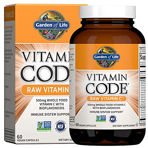 Garden of Life Vitamin Code Raw Vitamin C - 60 Capsules, 500mg Whole Food Vitamin C Capsules + Fruit & Veggie Blend & Probiotics, Supplements for Adul