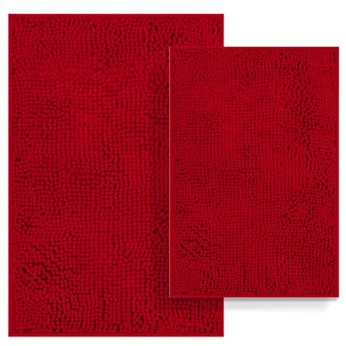 Rug Mat, 24x16+20x32, Luxury Chenille Shaggy Microfiber Bath Rugs Set, Bathroom Rugs Non-Slip Washable, Extra Soft & Thick, Ultra Absorbent Bath Mats