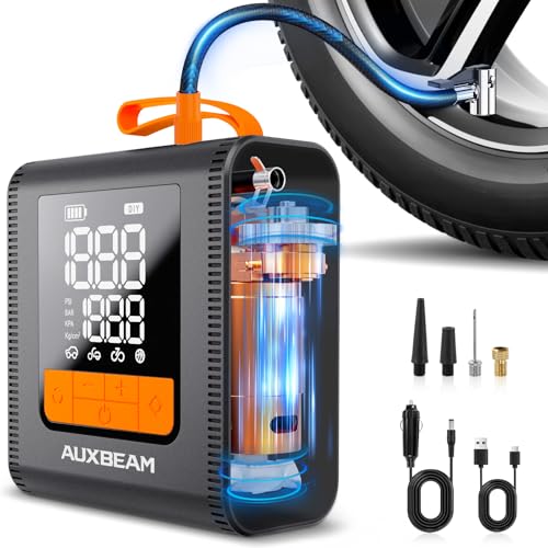 AUXBEAM H4 Portable Air Compressor, 150PSI 4000mAh Car Tire Inflator Pump, 12V 4 Preset Inflation Modes, Cordless Smart Air Pump With LCD Screen for C
