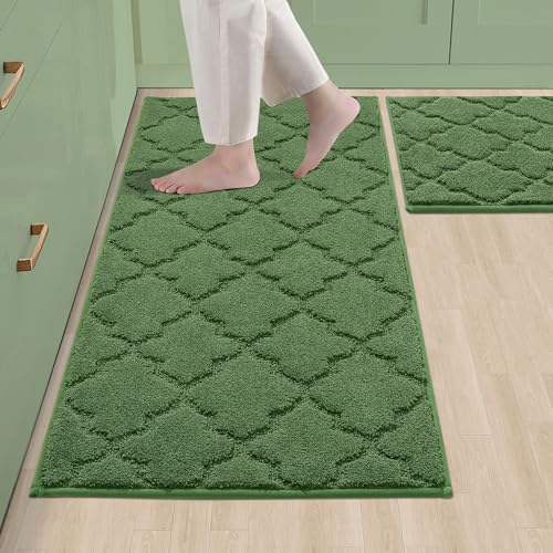 COSY HOMEER Soft Kitchen Rugs [2 PCS] for in Front of Sink Super Absorbent Kitchen Floor Mats and Mats 20x30 Inch-20X48 Non-Skid Kitchen Mat Standing