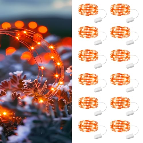 HXWEIYE 12 Pack 7ft 20LED Orange Fairy Lights Battery Operated for Mason Jar DIY Wedding Party Bedroom Patio Christmas Décor Orange 12 Pack