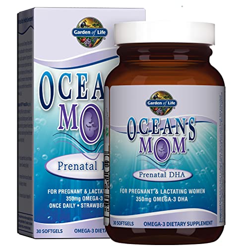 Garden of Life Oceans Mom Prenatal Fish Oil DHA, Omega 3 Supplement - Strawberry, 350mg Prenatal DHA Pregnancy Fish Oil Support for Mamas, Babys Brain