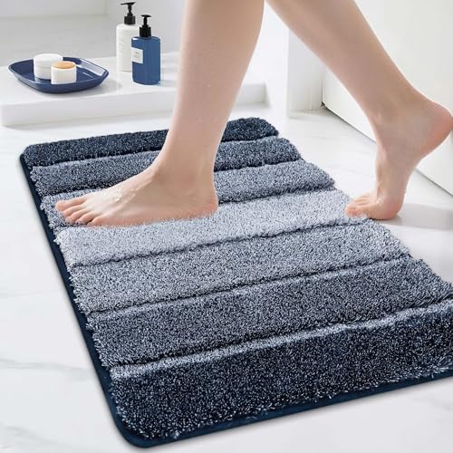 COSY HOMEER Bathroom Rugs 24"x17", Ultra Soft Absorbent Bath Mat with Non-Slip TPR Backing, Machine Washable Shaggy Rug for Bathroom Floor, Dark Blue