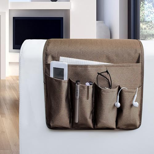 MDSTOP 5 Pockets Remote Control Holder, Magazine Rack, Space Saver Organizer, Draped Over Sofa, Couch, Recliner Armrest Coffee-twill