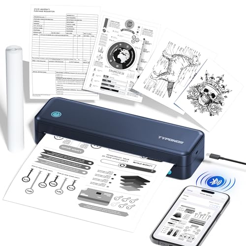 Portable Printers Wireless for Travel, D820 Thermal Inkless Printer Support Sizes from 8.5" x 11" to 2" Width, Suitable for Smartphone & PC, Bluetooth