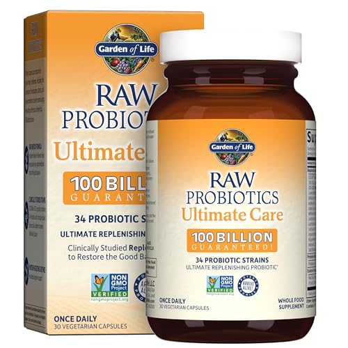 Garden of Life Probiotics for Women and Men Raw Probiotics Ultimate Care 100 Billion CFU Probiotic Supplement, Daily Probiotic for Adults with Digesti