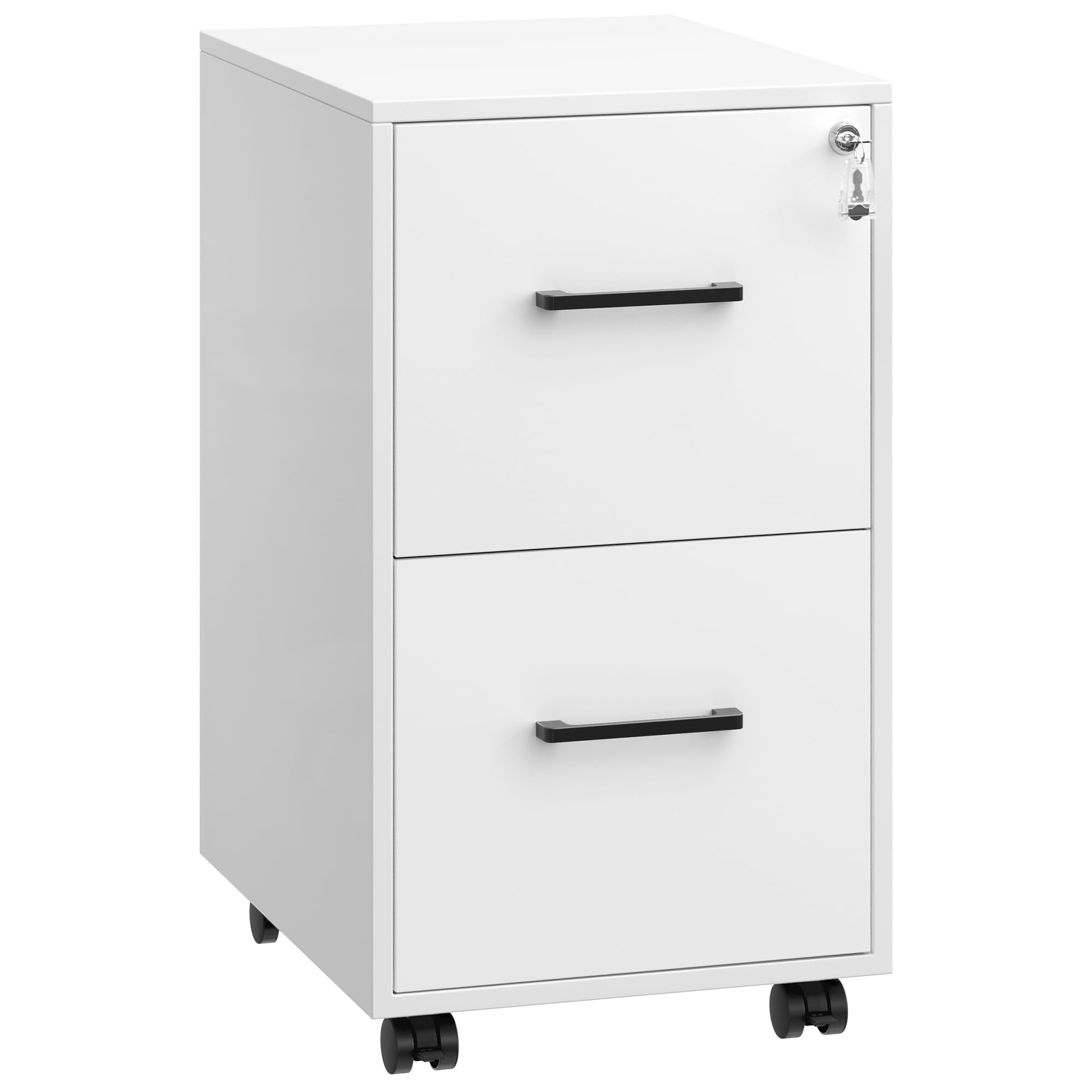 SONGMICS File Cabinet, Pre-Assembled Except Wheels and Handles, Office Filing Cabinet with Lock, for A4, Legal, Letter Sized Documents, 17.7 x 14.4 x