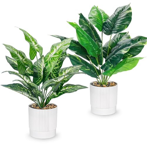 Der Rose 2 Pack Fake Plants Artificial Tropical Plants Indoor in White Pot for Home Office Desk Accessories Bathroom Sage Green Decor