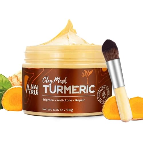 ANAI RUI Turmeric Clay Mask, Vitamin C Facial Mask with Turmeric & Kaolin Clay, Cleasning Mask for Acne, Pores, Radiant & Smooth Skin, 6.35 oz dark ye