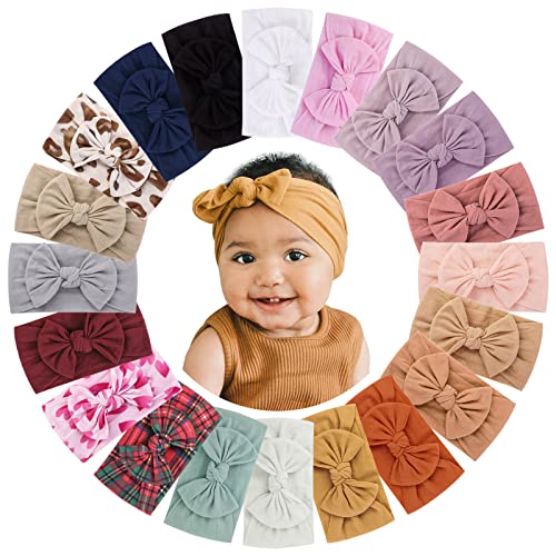 jollybows 20pcs Baby Girls Nylon Headbands Turban Hair Bows Hair Band Elastic Hair Accessories for Kids Toddlers Infants Newborn-Holiday Print Set 20