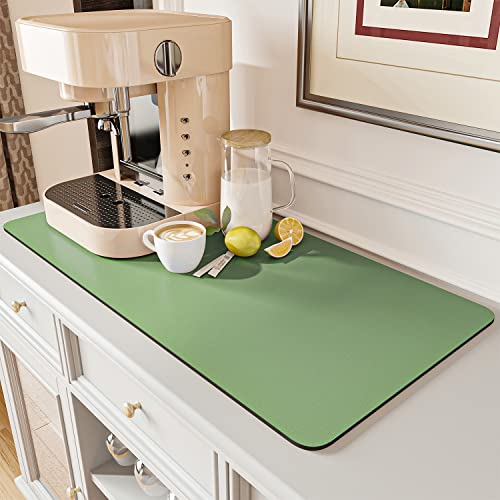 AMOAMI Coffee Mat - Hide Stain Rubber Backed Absorbent Dish Drying Mat for Kitchen Counter - Fits Under Coffee Maker or Machine APPLE GREEN 17"x31.5"