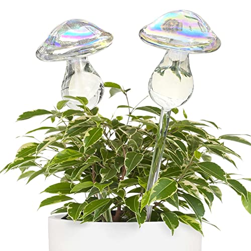 Kingbuy Iridescent Mushroom Self-Watering Globes for Plants - 2 Pack Automatic Plant Waterer Indoor-Outdoor, Plant Watering Devices with Continuous Mo