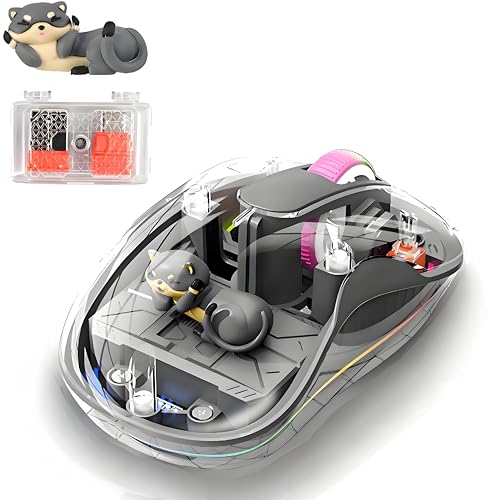 elec Space Cute Wireless USB C Mouse - Bluetooth Triple Mode Rechargeable Cartoon Mouse for Laptops, iPads & MacBook Air-Pro - Silent Operation, Porta