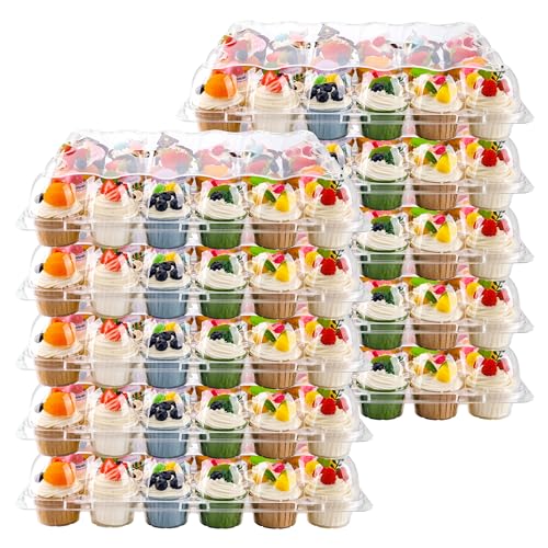 24 Count Cupcake Containers 20 Pack Cupcake Holders with Detachable Tall Dome Lids Clear Plastic Stackable Cupcake Boxes for 480 Cupcakes, BPA Free, S