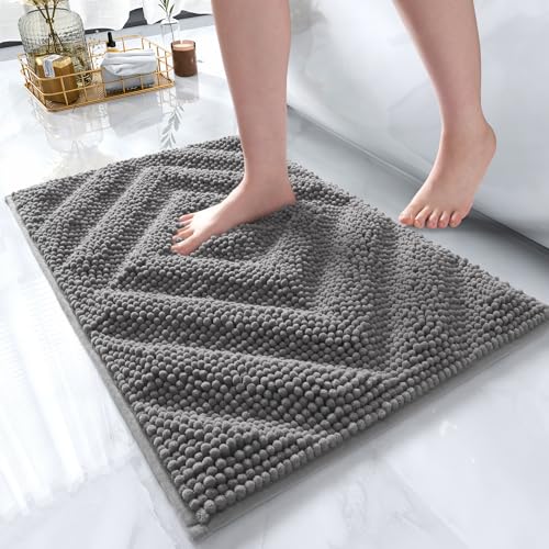 AMOAMI Unique Chenille Bathroom Rugs Super Absorbent Non Slip Bath Mat for Bathroom Floor 3D Tufted Thick Shaggy Bath Rugs Luxury Textured Plush Soft