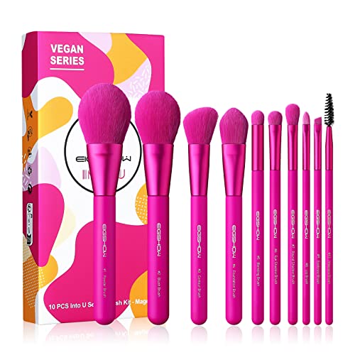 EIGSHOW 10 Pcs Makeup Brush Set, Nanofibras pinceles de maquillaje, Elección de regalo y Grande para principiantes o profesionales(Rojo) Magenta