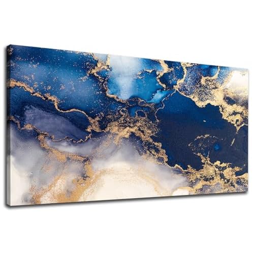 NINEASO Blue Quasi-Gold Wall Art - Deep Blue Ocean Pictures for Home Decor Modern Elegance Canvas Print Wall Decor Vast Ocean from Above Abstract Artw