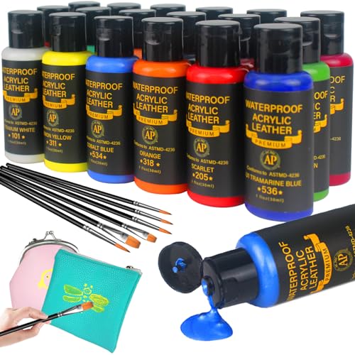 Colorful Acrylic Leather Paint Set, 18 Colors Leather Paint for Shoes| Leather Accessories | Premium Shoe Paint Kit for Sneakers | Bags | Purses | Wat