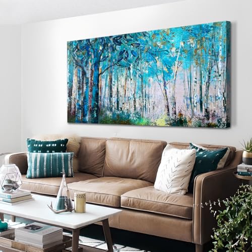Ardemy Blue Wall Art Tree Canvas Art Forest Landscape Large Wall Decor Living Room Picture Modern Nature Teal Abstract Textured Painting Artwork for H