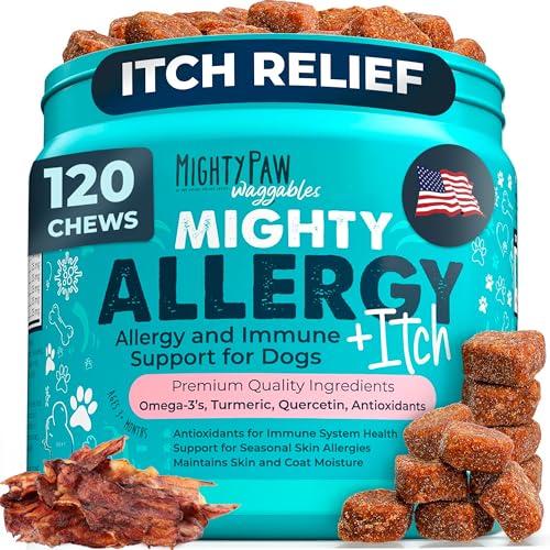 Mighty Paw Waggables Allergy Immune + Itch (Made in The USA) -Dog Chews Anti-Itch for Dogs. Allergy Support Vitamins for Skin and Coat Allergies. Omeg