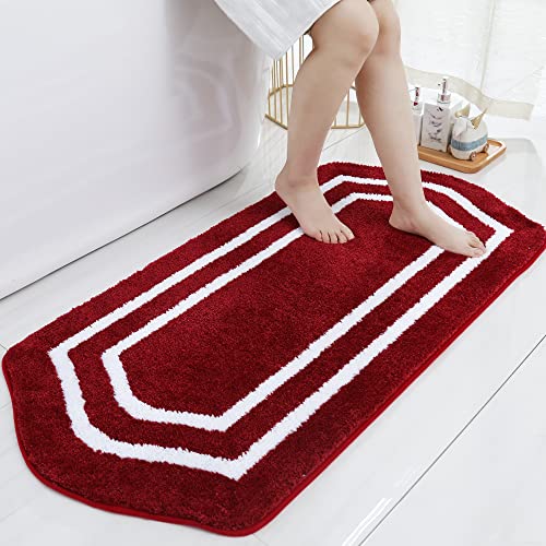 COSY HOMEER Extra Thick Bath Linen Sets Rugs - Anti-Slip Bath Mats Soft Plush 100% Strong Polyester Living Room Bathroom Water Absorbent(Red,24x48 - I