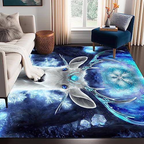 Deer Printed Rug Fairy Blue Moon Area Rugs Washable Moose Carpet for Kids Bedroom Living Room Dorm Indoor Elk Floor Mat Doormat Throw Rugs 79 in x 39
