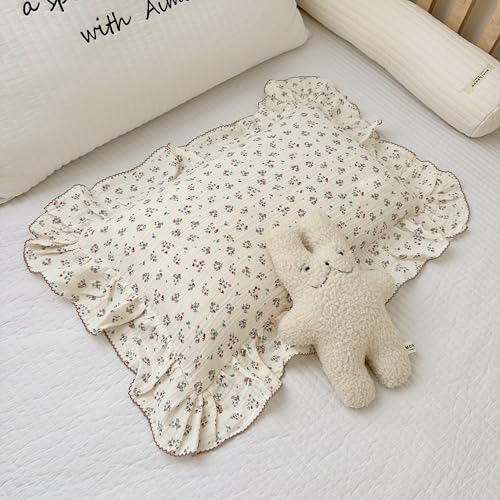 BuLuTu Girls Boys Kids Pillowcase Standard Size, Floral Pattern, 20"x26", 1 pc, Soft Breathable Muslin Cotton Toddler Bed Pillow Cases Kids Bedding Ro