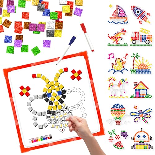 GLEEHAPY Learning Resources Educational STEM Toy,Mosaic Magnetic Puzzle,300 Foam Building Blocks with 20 Patterns,Math Counting Activities, Montessori
