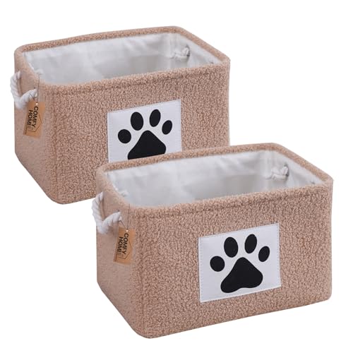 COMFY-HOMI 2Pcs Dog Toy Basket with Metal Collapsible Pet Toy Storage Organizer with Handles-Soft Polyester Fleece Fabric Bin Storage Basket for Shelv