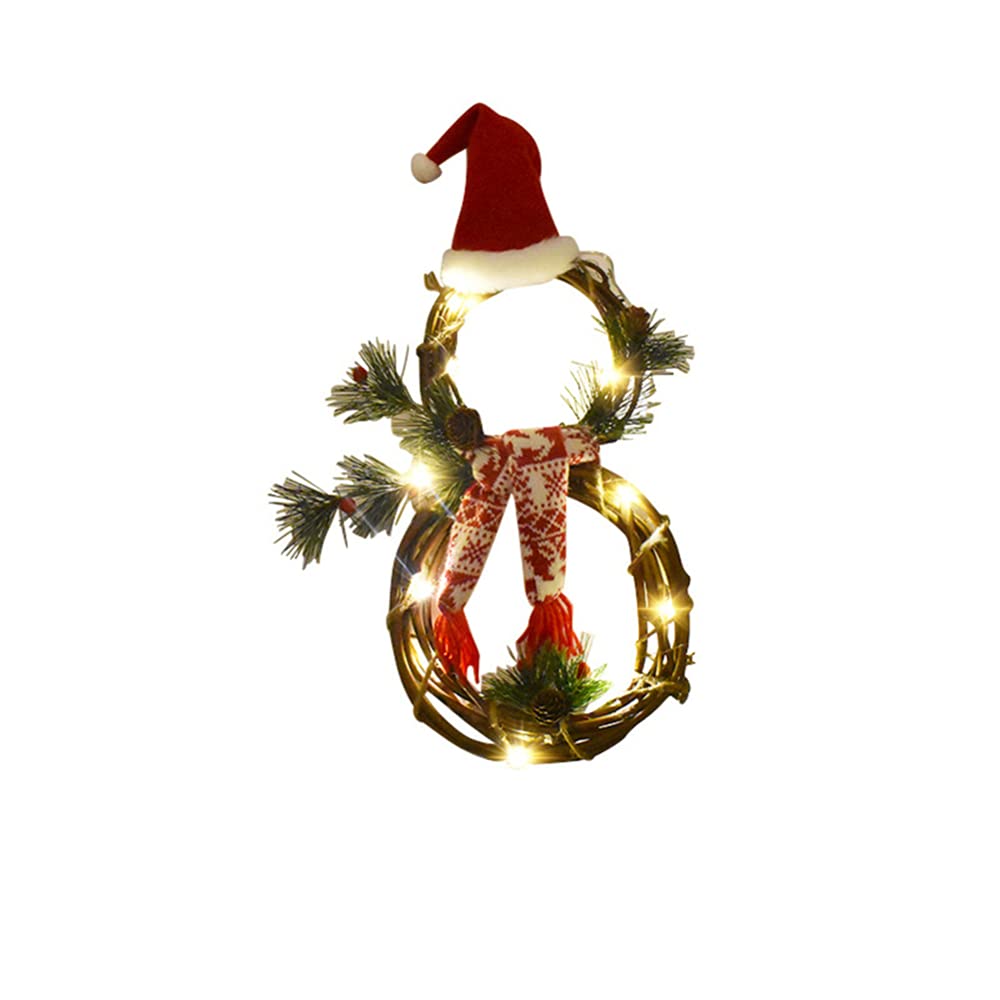 Garvee Christmas Wreath for Front Door, Artificial Snowman Wreath with Led Lights Christmas Pendant Decorations Outdoor Rattan Garland Pendant Door Ha