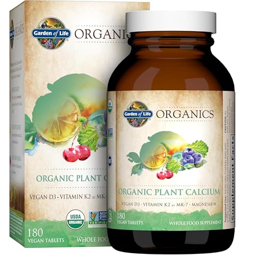 Garden of Life Calcium Supplement with Magnesium & Organic Vitamin D3 K2, Made from Whole Foods, Gluten-Free, 180 Count 180 Count (Pack of 1)
