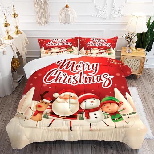 Xmas Bedding Sets Twin Size Christmas Santa Gnomes Comforter Sets Snowing Santa Claus Quilt for Kids Boys Girls Bedroom, 1 Comforter + 1 Pillow Case 4