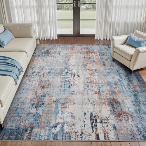 Colorful 9x12 Large Area Rugs for Living Room Bedroom Room Rug Carpet Washable Dining Room Office Rug Non Slip Modern Abstract Low Pile Abstract-color