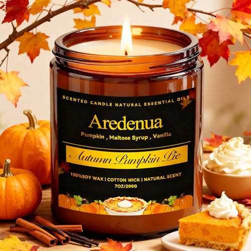 Pumpkin Pie Candle - Fall Scented Candles for Autumn, Halloween Pumpkin Candle - 7 OZ Soy Candles for Home Scented - Halloween-Thanksgiving Fall Gifts