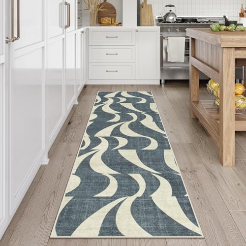 Lahome Abstract Runner Rug,Low-Pile Soft 2.5x8 Kitchen Runner Rugs Non Skid Washable,Retro Swirl Indoor Carpet Runner for Bedside Hallway Entryway (8f