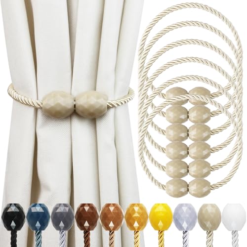 Strong Magnetic Curtain Tiebacks Beige 6 Pack Decorative Tie Backs Outdoor Curtain Rope Tiebacks Elegant Curtain Holdbacks for Drapes